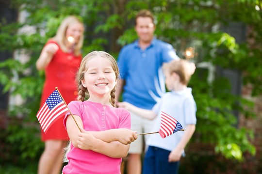 Summer: Cute Girl with American Flags