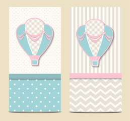 Two retro styled banner templates with vintage hot air balloon, illustration