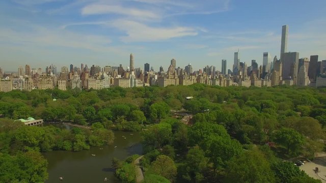 Flying above the Cental park in New york city.Amazing aerial picture.(80 m) Aerial view of Central Park in New York City. Drone filming