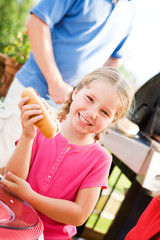 Summer: Girl Hungry for Hot Dog Dinner