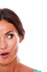 Wondering brunette woman looking away left