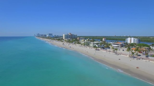 Aerial footage of Hollywood beach. Florida, USA Flying in paradise)