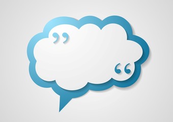 Blue cloud speech bubble with commas, quote background