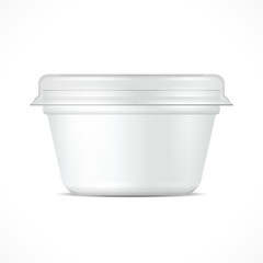 White Food Plastic Tub Bucket Container For Dessert, Yogurt, Ice Cream, Sour Cream Or Snack. Illustration Isolated On White Background. Mock Up Template Ready For Your Design. Product Packing 