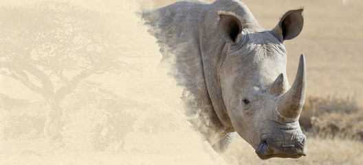 Naklejka premium Rhino on textured paper