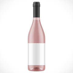 Pink Glass Wine Cider Bottle With Label. Illustration Isolated On White Background. Mock Up Template Ready For Your Design. Product Packing Vector EPS10. Isolated.