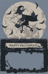 Halloween card with stylish flying witch