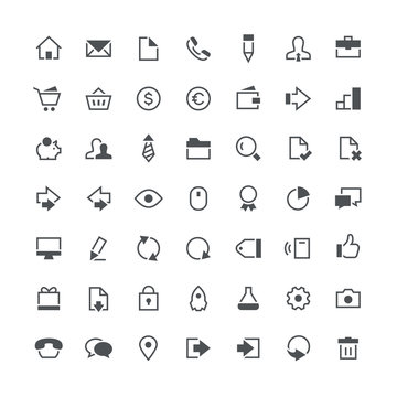 Business, office, contacts, shop, money, system and website total vector icon set - 49 different symbols on the white background