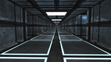 3d render interior. Futuristic hallway. Interior concept design