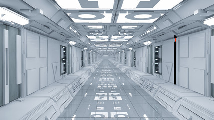 3d render interior. Futuristic hallway. Interior concept design