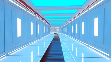 3d render interior. Futuristic hallway. Interior concept design