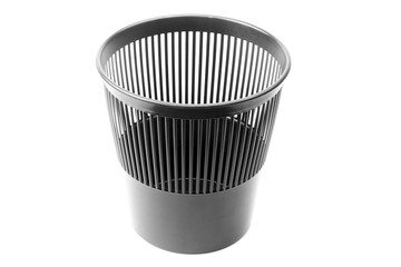 Black trash can isolated on white