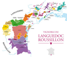 Carte du Vignoble du Languedoc-Roussillon - obrazy, fototapety, plakaty