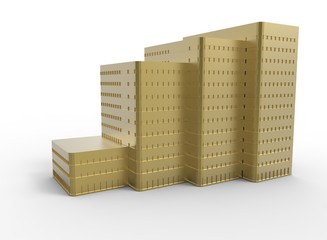 3d illustration of simple skyscraper. low poly triangles and polygons style. usa style.world trade center. icon for game web. gold color. white background isolated with shadow. simple to use