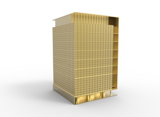 3d illustration of simple skyscraper. low poly triangles and polygons style. usa style.world trade center. icon for game web. gold color. white background isolated with shadow. simple to use
