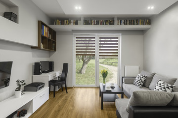 Bookshelf above window