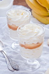 Delicious dessert with banana and caramel