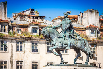 Lisbon, Portugal. Equestrian statue of King John I in the Praca