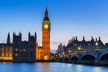 Obraz na płótnie Canvas Big Ben and Westminster Bridge in London at night, UK