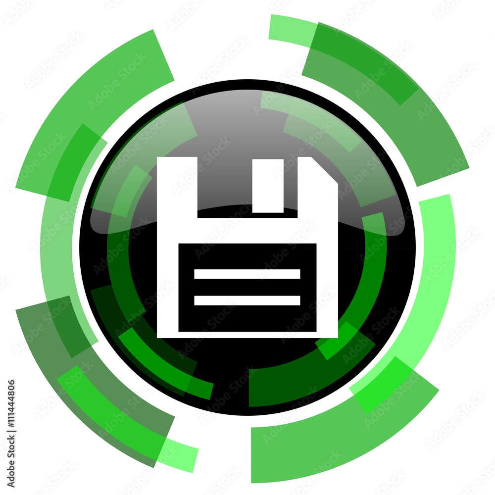 Aufkleber disk icon, green modern design isolated button, web and mobile app design illustration