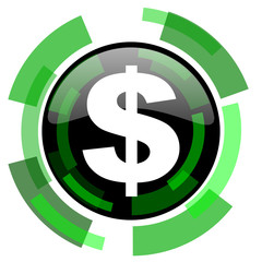 dollar icon, green modern design isolated button, web and mobile app design illustration
