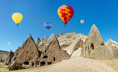 Colorful hot air balloons flying, Cappadocia, Turkey.