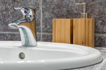 Sink, water tap and decorations - obrazy, fototapety, plakaty