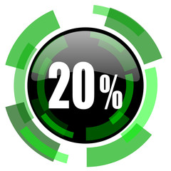 20 percent icon, green modern design isolated button, web and mobile app design illustration