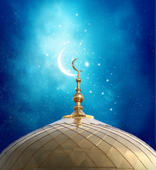 Fototapeta na wymiar Ramadan Kareem background.Crescent moon at a top of a mosque