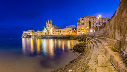 Malta - Panoramic shot of Balluta bay at blue hour