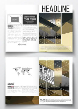 Set of business templates for brochure, magazine, flyer, booklet or annual report. Colorful polygonal background with blurred image, seaport landscape, modern stylish triangular vector texture