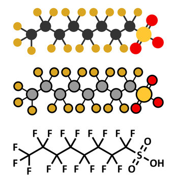 Perfluorooctanesulfonic acid (perfluorooctane sulfonate, PFOS) pollutant molecule