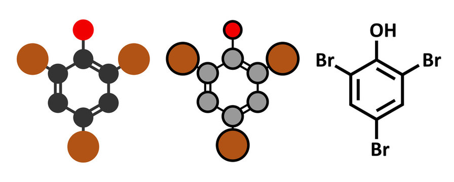 Tribromophenol (TBP, 2,4,6-Tribromophenol) molecule. 