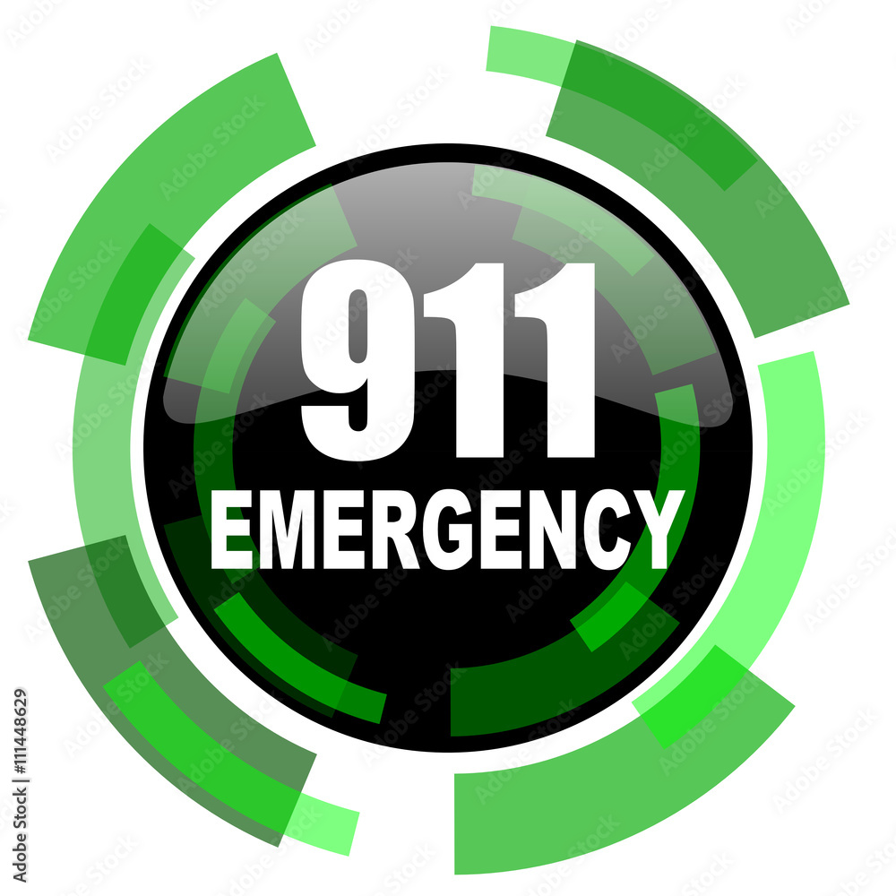 Poster number emergency 911 icon, green modern design isolated button, web and mobile app design illustrati