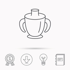 Toddler spout cup icon. Baby mug sign.
