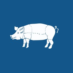 pig icon, vector pig silhouette, isolated butcher shop sign
