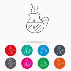 Coffee kettle icon. Hot drink pot sign.