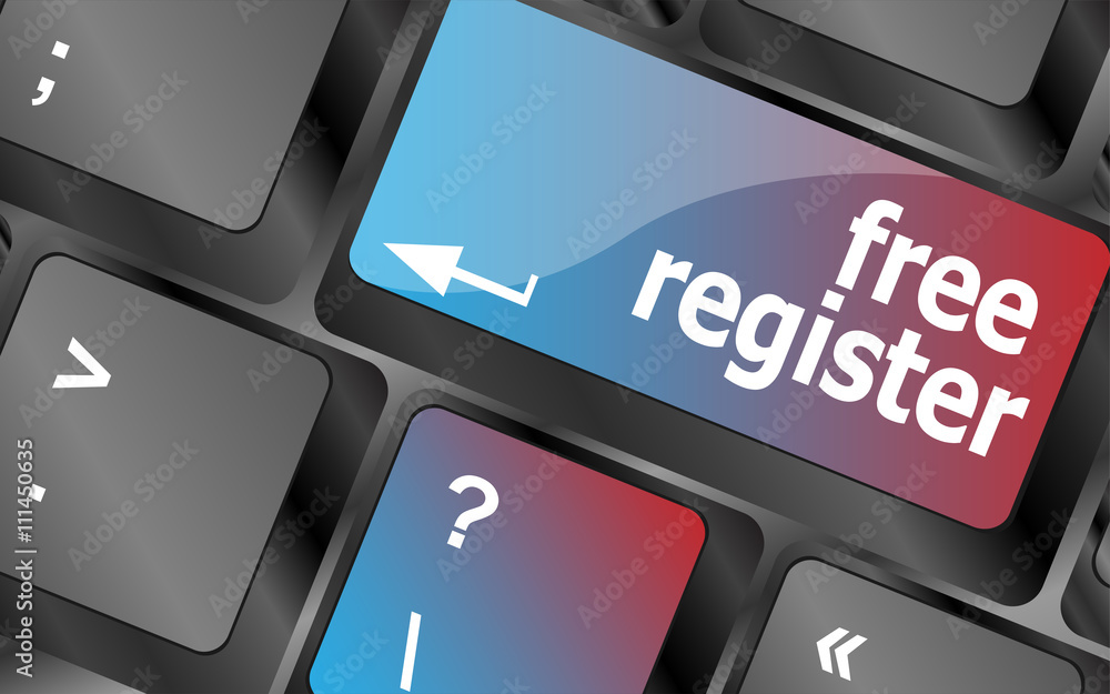 Poster free register computer key showing internet login vector, keyboard keys, keyboard button