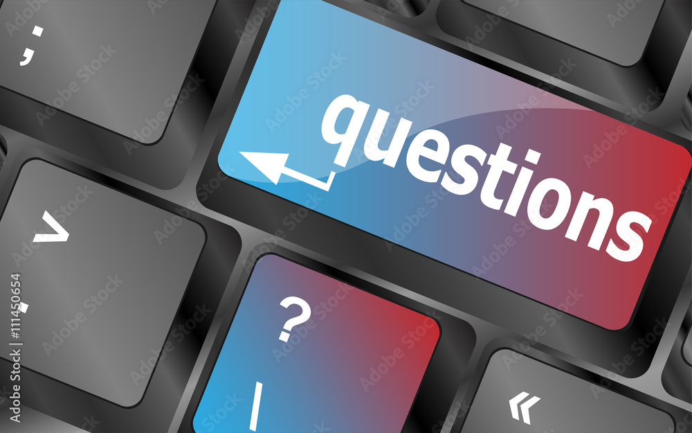 Poster computer keyboard key with key questions, closeup vector, keyboard keys, keyboard button