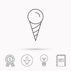 Ice cream icon. Sweet dessert in waffle cone.