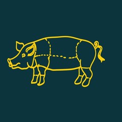 pig icon, vector pig silhouette, isolated butcher shop sign