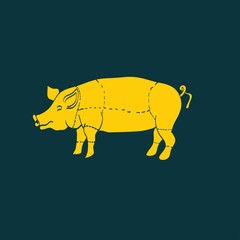 pig icon, vector pig silhouette, isolated butcher shop sign