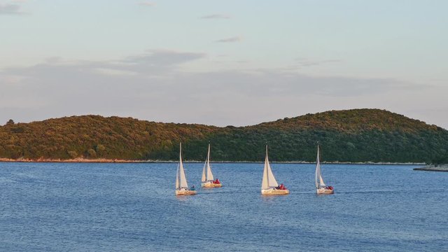 Sailboats and an island in the background. Island Badija near Korcula.