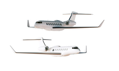 Photo Glossy Luxury Generic Design Private Airplane Model. Clear Mockup Isolated Blank White Background.Business Travel Picture.Left Angle Side View. Horizontal. 3D rendering.