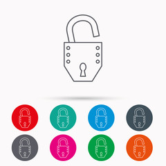 Open lock icon. Padlock or protection sign.