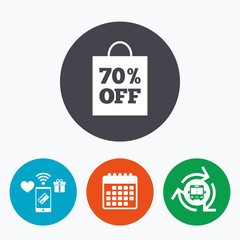 70 percent sale bag tag sign icon.