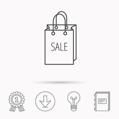 Sale shopping bag icon. Discount handbag sign.