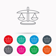 Scales of Justice icon. Law and judge sign.