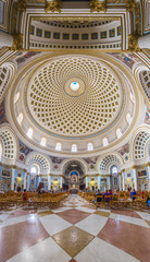 Panoramic interior shot of Mosta Dome in Mosta, Malta. Church of the Assumption of Our Lady known...