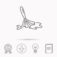 Wet cleaning icon. Clean-up floor tool sign.